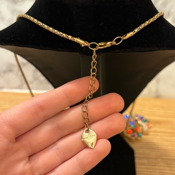 Betsy Johnson Peacock Crown Rhinestone Colorful Necklace Gold Tone - Picture 3 of 5